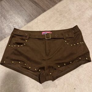 Edikted Brown High Waist Shorts with Gold Studs